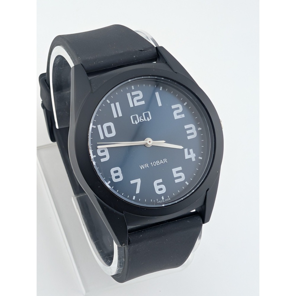 Q&Q Men's Watch 38mm Case Blue Dial Black Resin Band- New Battery